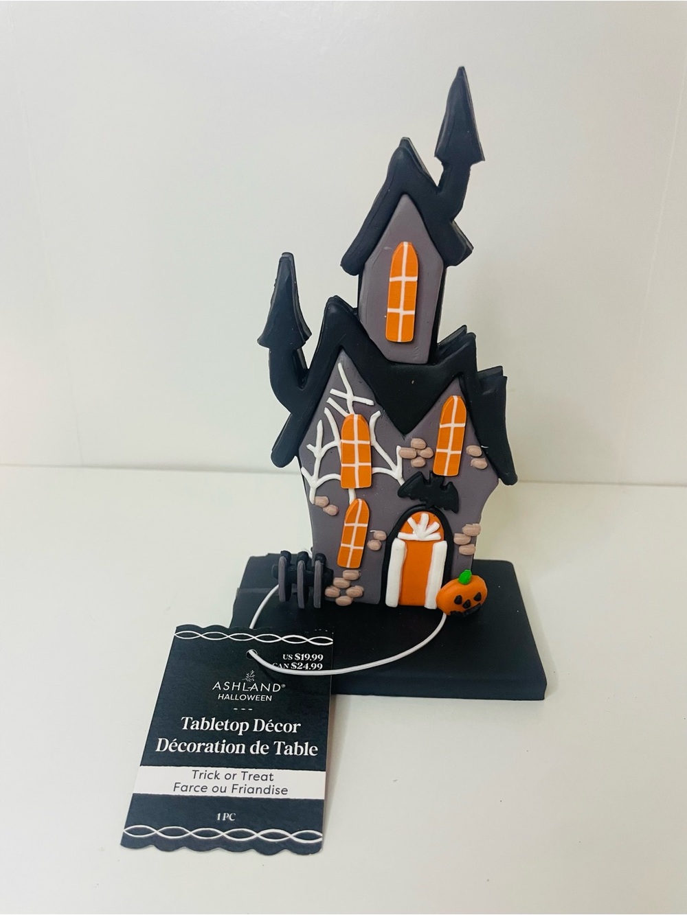 Halloween Haunted House Tabletop Décor with Orange Pumpkin Accent